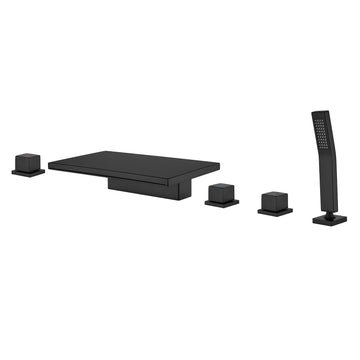 Matte Black 5 Hole Bathtub Faucet with Waterfall Spout and Hand Shower