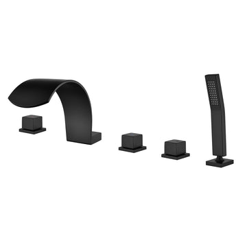 Matte Black 5 Hole Bathtub Faucet with Waterfall Spout and Hand Shower