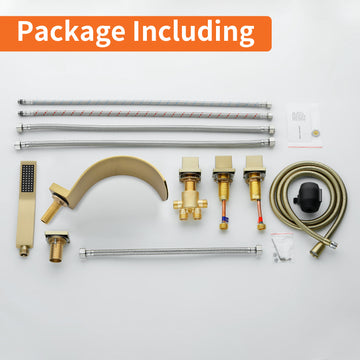 Brushed Gold 5 Hole Bathtub Faucet with Waterfall Spout and Hand Shower