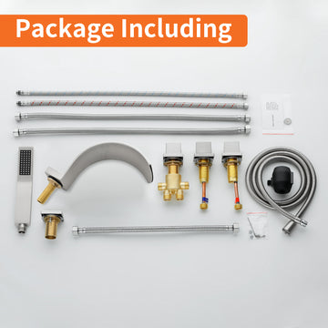 Brushed Nickel 5 Hole Bathtub Faucet with Waterfall Spout and Hand Shower