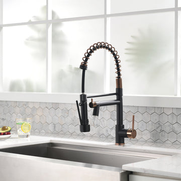 Matte Black Rose Gold 1.8 GPM Single Handle Pull Down Sprayer Kitchen Faucet with LED Light and Pot Filler