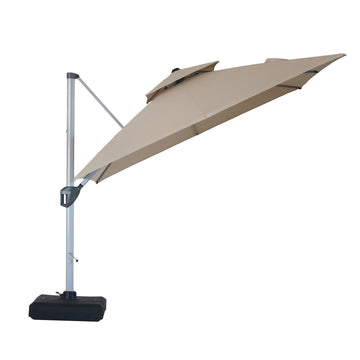 Boyel Living 10 ft. Square Aluminum and Steel Cantilever Outdoor Patio Umbrella with Cover and Base