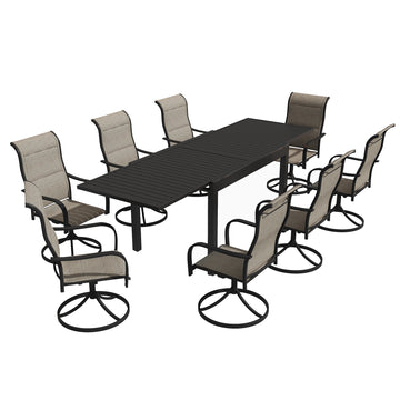 Boyel Living 9-Piece Outdoor Dining Set with Aluminum Extendable Table 53"- 106" and Swivel Dining Chair