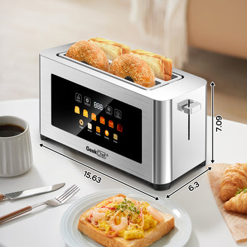 4-Slice Toaster with Extra-Wide Entrance - Stainless Steel Surface, LED Display Touch Panel, Automatic Shut-Off &
