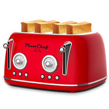 4 Slice Retro Style Toaster, Dual Control Toaster with Warming Rack, 6 Browning Settings, Bagel/Defrost Functions,
