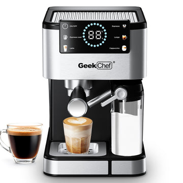 Geek Chef Espresso Machine for Home Barista - 20 Bar Coffee Maker with Automatic Milk Frother, TouchScreen, ESE POD &