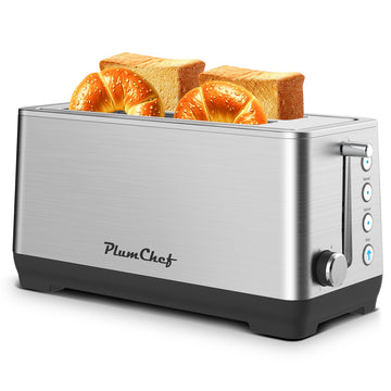 4-Slice Extra Wide Long Slot Toaster ,Stainless Steel with Warming Rack, Removable Crumb Tray, 6 Browning Settings &