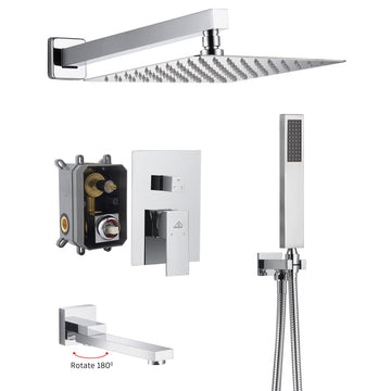 3-Function Shower System Rain System Wall-Mounted Shower Head with Handheld Shower Sprayer Shower System with Bathtub Spout, Brushed Nickel