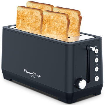 4-Slice Toaster, Extra Wide Long Slot Toaster with Warming Rack, 6 Browning Settings, Bagel/Defrost/Reheat Functions,