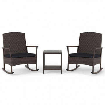 3 Piece Patio Rocking Bistro Set with 2-Tier Table-Black