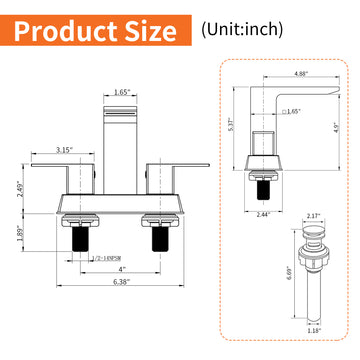 Brushed Gold 4 Inch Centerset Faucet SUS304 Waterfall Spout 1.2GPM Dual Handle Pop Up Drain
