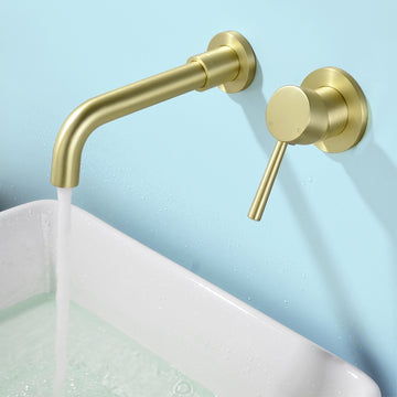 Modern Brushed Gold Wall Mount Basin Faucet 360° Swivel Spout