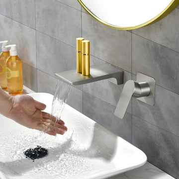 Brushed Wall Mount Faucet SUS304 Waterfall Spout cUPC Cartridge Single Handle 1/2NPT Thread