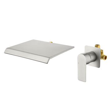 Brushed Wall Mount Faucet SUS304 Waterfall Spout cUPC Cartridge Single Handle 1/2NPT Thread