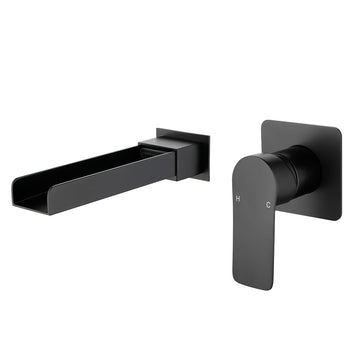Modern Matte Black Wall Mount Bathroom Faucet with Waterfall Spout