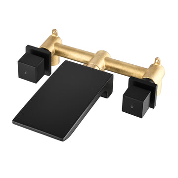 Modern Matte Black Wall Mount Bathroom Faucet Dual Handle Waterfall Spout