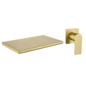Brushed Gold Wall Mount Faucet SUS304 Waterfall Spout Brass Body Single Handle 1/2NPT Thread