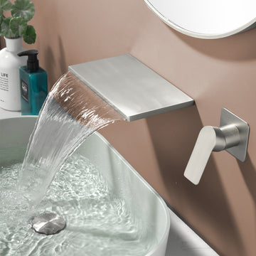 Brushed Wall Mount Faucet SUS304 Waterfall Spout Brass Body Single Handle 1/2NPT Thread