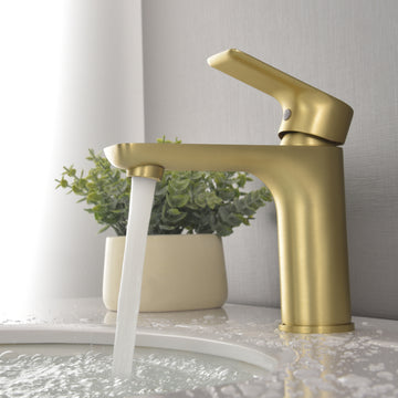 Single Hole Single Handle Bathroom Faucet with cUPC Water Supply Lines in Brushed Gold