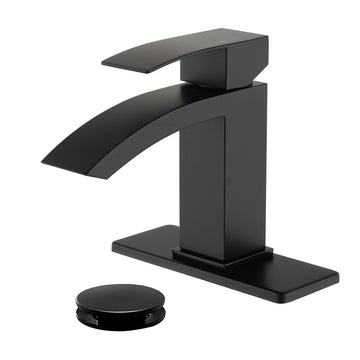 Black Faucet SUS304 Waterfall Spout cUPC Cartridge 60cm Supply Line Pop Up Drain