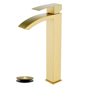 Brushed Gold Faucet SUS304 Waterfall Spout cUPC Cartridge 60cm Supply Line Pop Up Drain