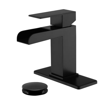 Black Faucet SUS304 Waterfall Spout cUPC Cartridge 60cm Supply Line Pop Up Drain