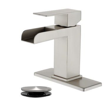 Brushed Faucet SUS304 Waterfall Spout cUPC Cartridge 60cm Supply Line Pop Up Drain