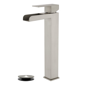 Brushed Faucet SUS304 Waterfall Spout cUPC Cartridge 60cm Supply Line Pop Up Drain