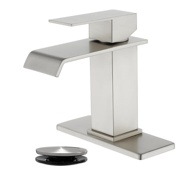 Brushed Faucet SUS304 Waterfall Spout cUPC Cartridge 60cm Supply Line Pop Up Drain