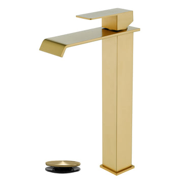 Brushed Gold Faucet SUS304 Waterfall Spout cUPC Cartridge 60cm Supply Line Pop Up Drain
