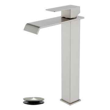 Brushed Faucet SUS304 Waterfall Spout cUPC Cartridge 60cm Supply Line Pop Up Drain