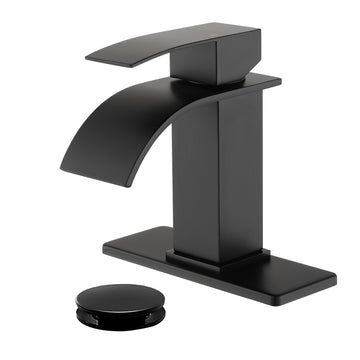 Black Faucet SUS304 Waterfall Spout cUPC Cartridge 60cm Supply Line Pop Up Drain