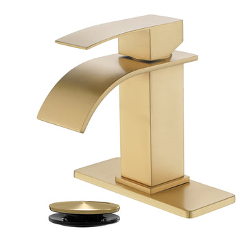 Brushed Gold Faucet SUS304 Waterfall Spout cUPC Cartridge 60cm Supply Line Pop Up Drain
