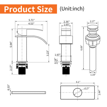 Brushed Gold Faucet SUS304 Waterfall Spout cUPC Cartridge 60cm Supply Line Pop Up Drain