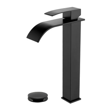 Black Faucet SUS304 Waterfall Spout cUPC Cartridge 60cm Supply Line Pop Up Drain