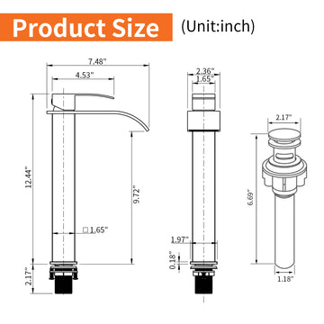 Brushed Gold Faucet SUS304 Waterfall Spout cUPC Cartridge 60cm Supply Line Pop Up Drain