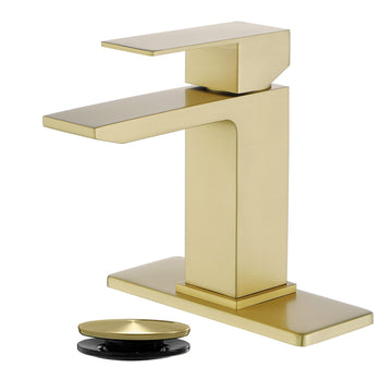 Brushed Gold Faucet SUS304 Waterfall Spout cUPC Cartridge 60cm Supply Line Pop Up Drain