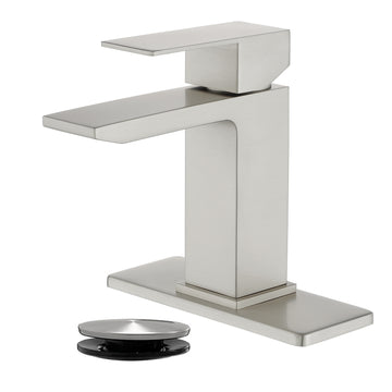 Brushed Faucet SUS304 Waterfall Spout cUPC Cartridge 60cm Supply Line Pop Up Drain