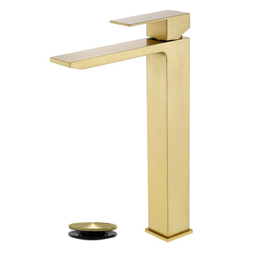 Brushed Gold Faucet SUS304 Waterfall Spout cUPC Cartridge 60cm Supply Line Pop Up Drain