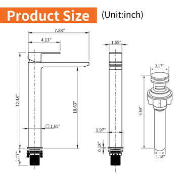 Brushed Gold Faucet SUS304 Waterfall Spout cUPC Cartridge 60cm Supply Line Pop Up Drain