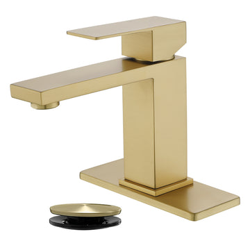 Brushed Gold Faucet SUS304 Aerator Spout cUPC Cartridge 60cm Supply Line Pop Up Drain