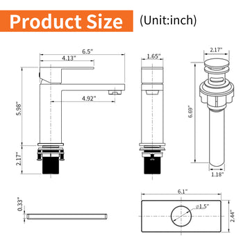 Brushed Gold Faucet SUS304 Aerator Spout cUPC Cartridge 60cm Supply Line Pop Up Drain