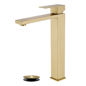 Brushed Gold Faucet SUS304 Aerator Spout cUPC Cartridge 60cm Supply Line Pop Up Drain
