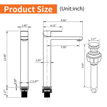 Brushed Gold Faucet SUS304 Aerator Spout cUPC Cartridge 60cm Supply Line Pop Up Drain