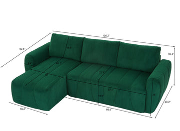 Convertible Sectional Sofa Couch,  Modern Fabric 3 Seater L-Shaped Couch for Living Room, Apartment, Office, Small Space, (Dark Green)