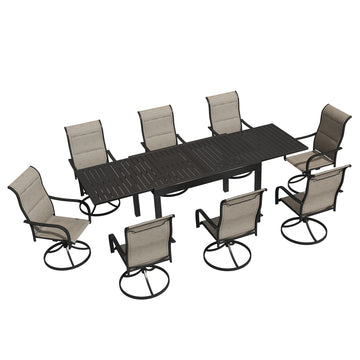 Boyel Living 9-Piece Outdoor Dining Set with Aluminum Extendable Table 53"- 106" and Swivel Dining Chair