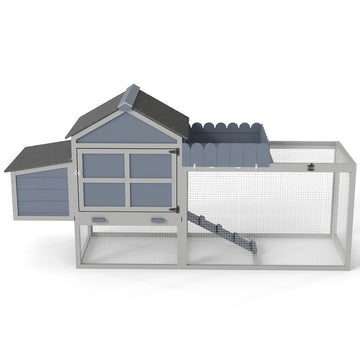 Gray 80 Wooden Chicken Coop 2Tier Backyard Hen House with Nesting Box Run Planter PVC Roof with Pine Wood and Galvani