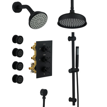 Boyel Living 1-Spray Patterns with 1.8 GPM 8 in. Wall Mount Dual Shower Heads, Hand Shower and 4 Body Sprays