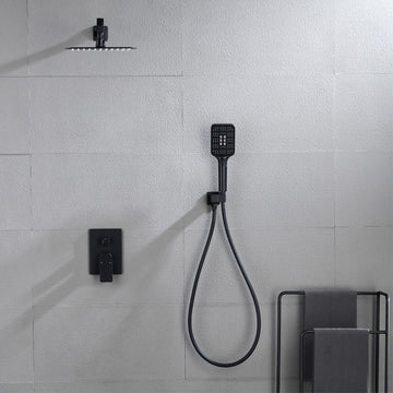 Modern Matte Black Shower System with 12 Inch SUS304 Rain Shower and 3 Function Hand Shower