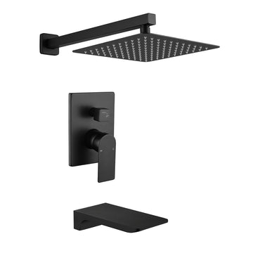 Modern Matte Black 2 Function Shower System with 10 Inch Rain Shower and Waterfall Spout
